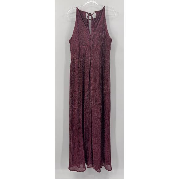 H5 R&M Richards Metallic A Line Gown Womens 16 Halter Burgundy - Picture 5 of 10